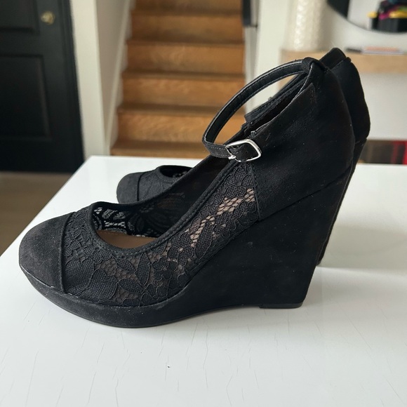 torrid Shoes - Torrid Black Lace Ankle Strap Platform Wedge Shoes 8 1/2 W Wide